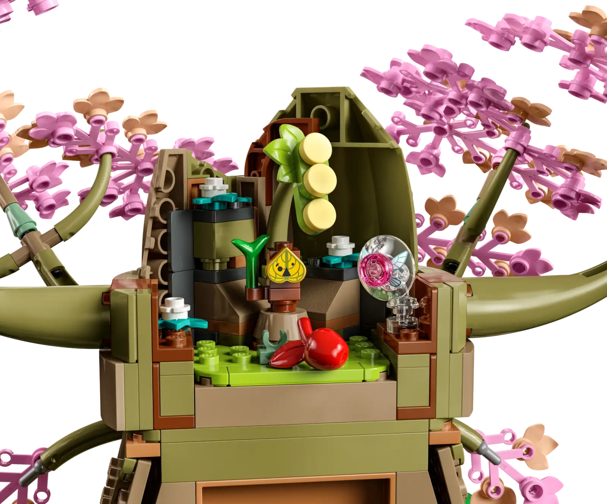 a close-up of a korok in the lego Great Deku Tree set