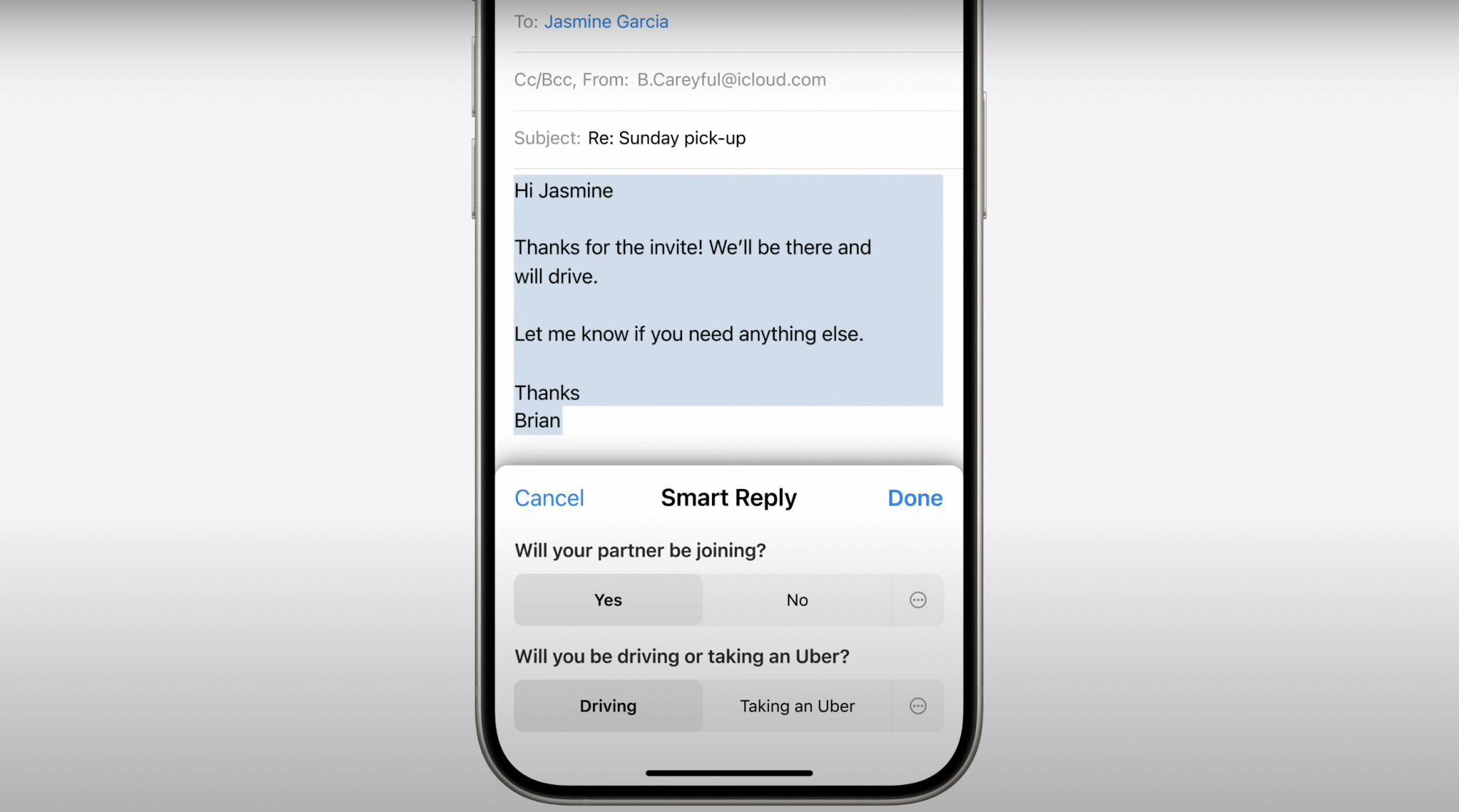 A screenshot of the Smart Reply tool.