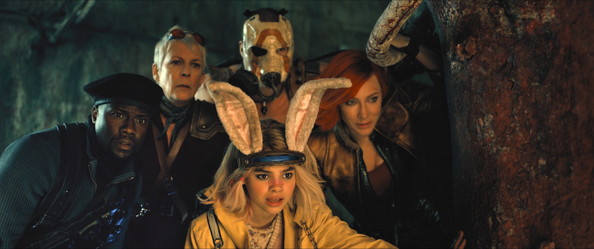 The cast of "Borderlands" looks towards the camera