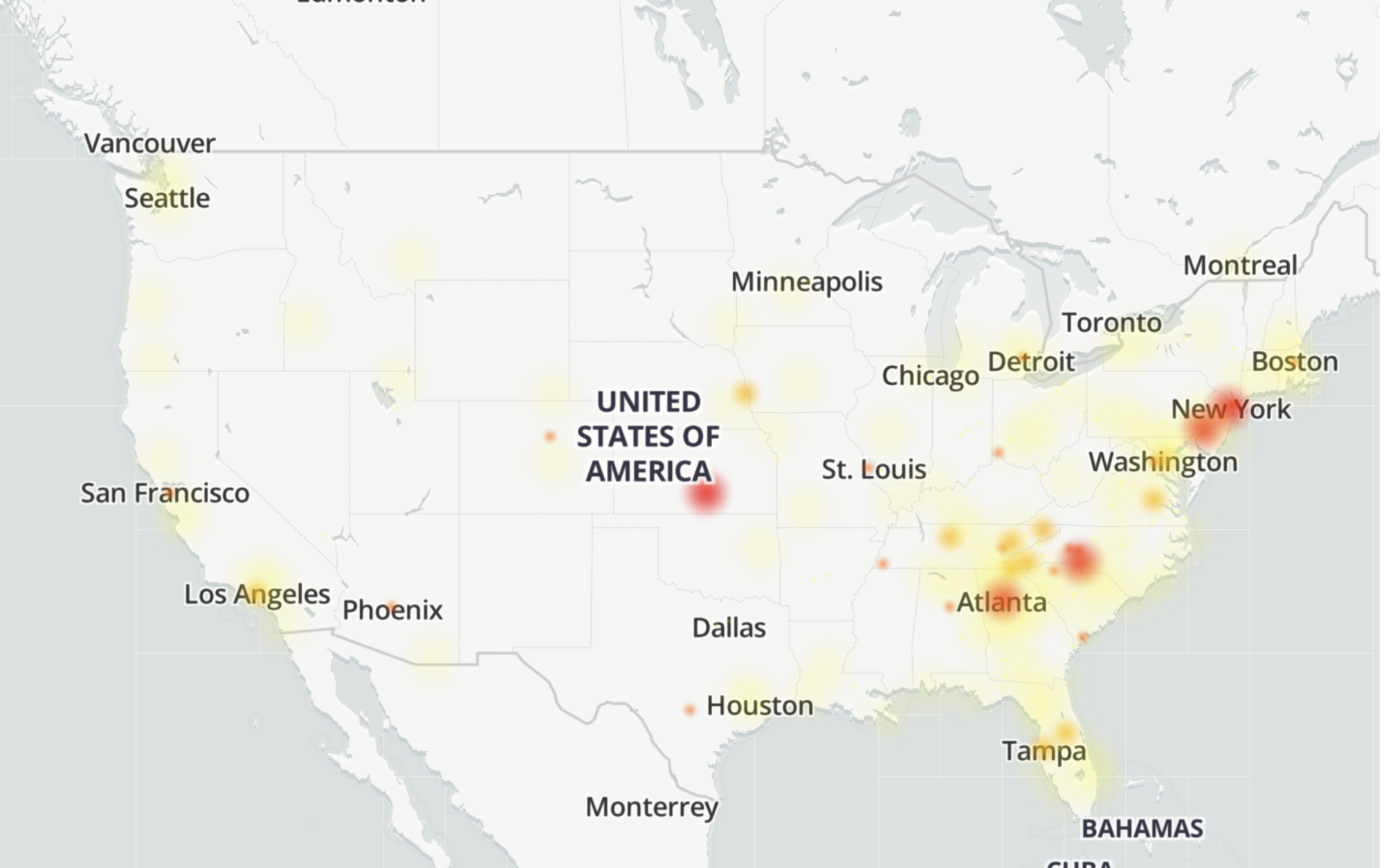 DownDetector map showing Verizon outage