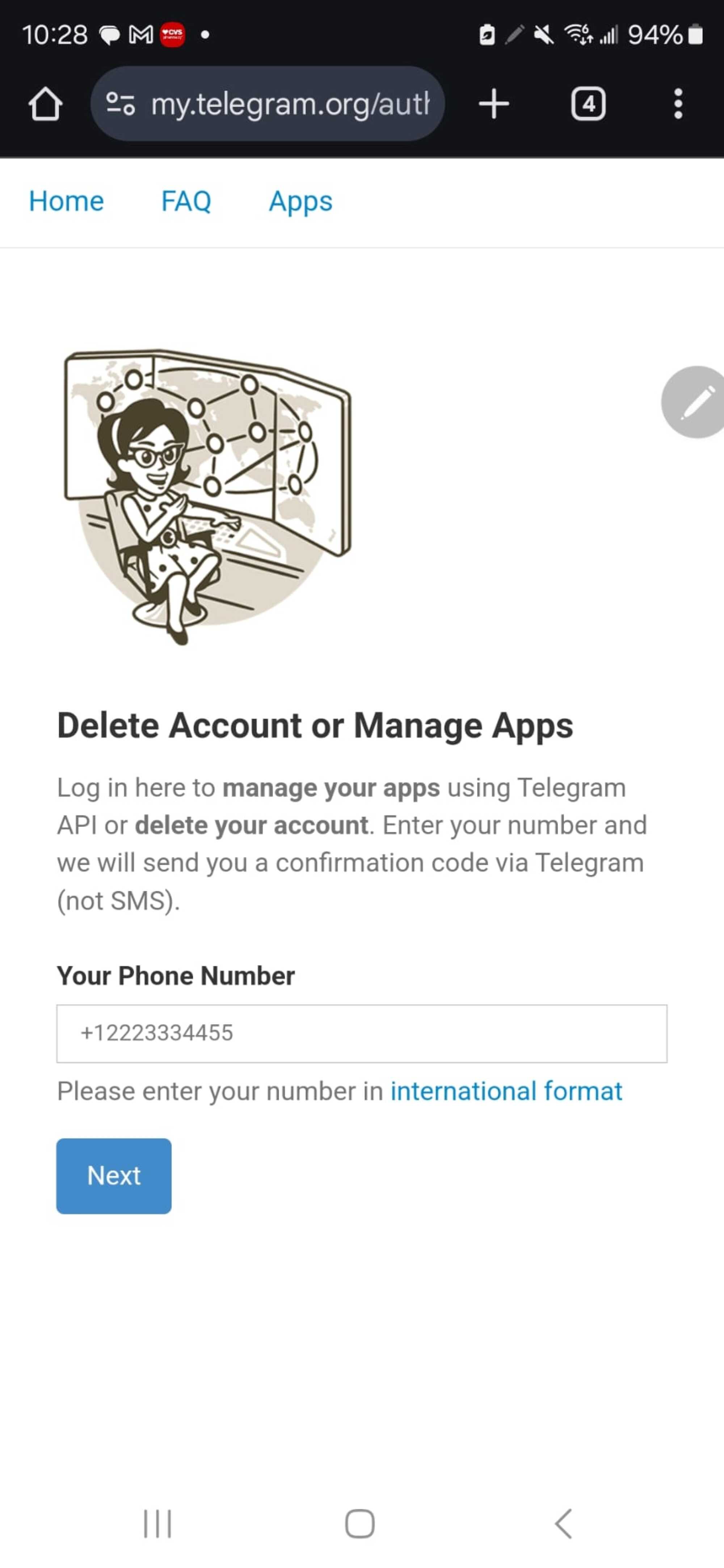 First step on how to delete one's Telegram account