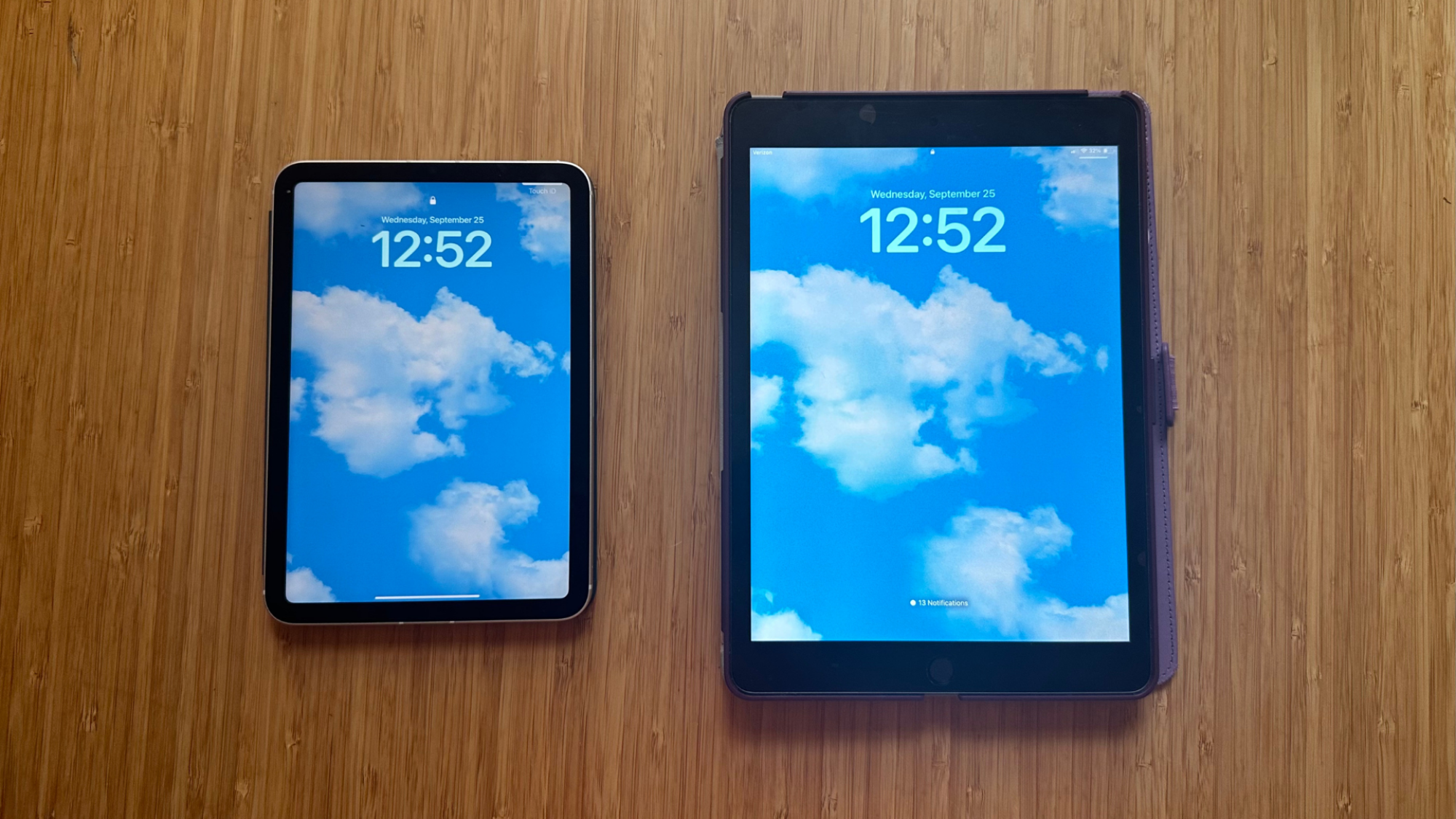 On the left, an iPad Mini and on the right, an iPad 9th generation.