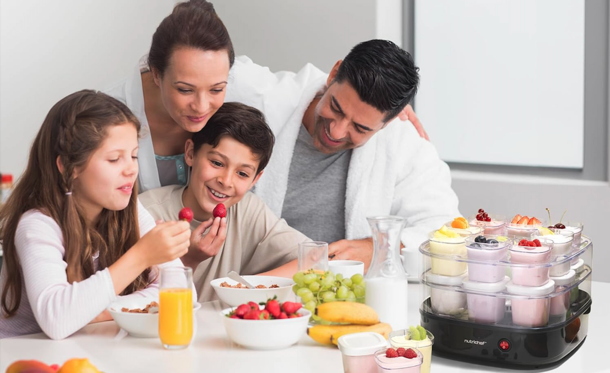 a family eating yogurt from the yogurt maker