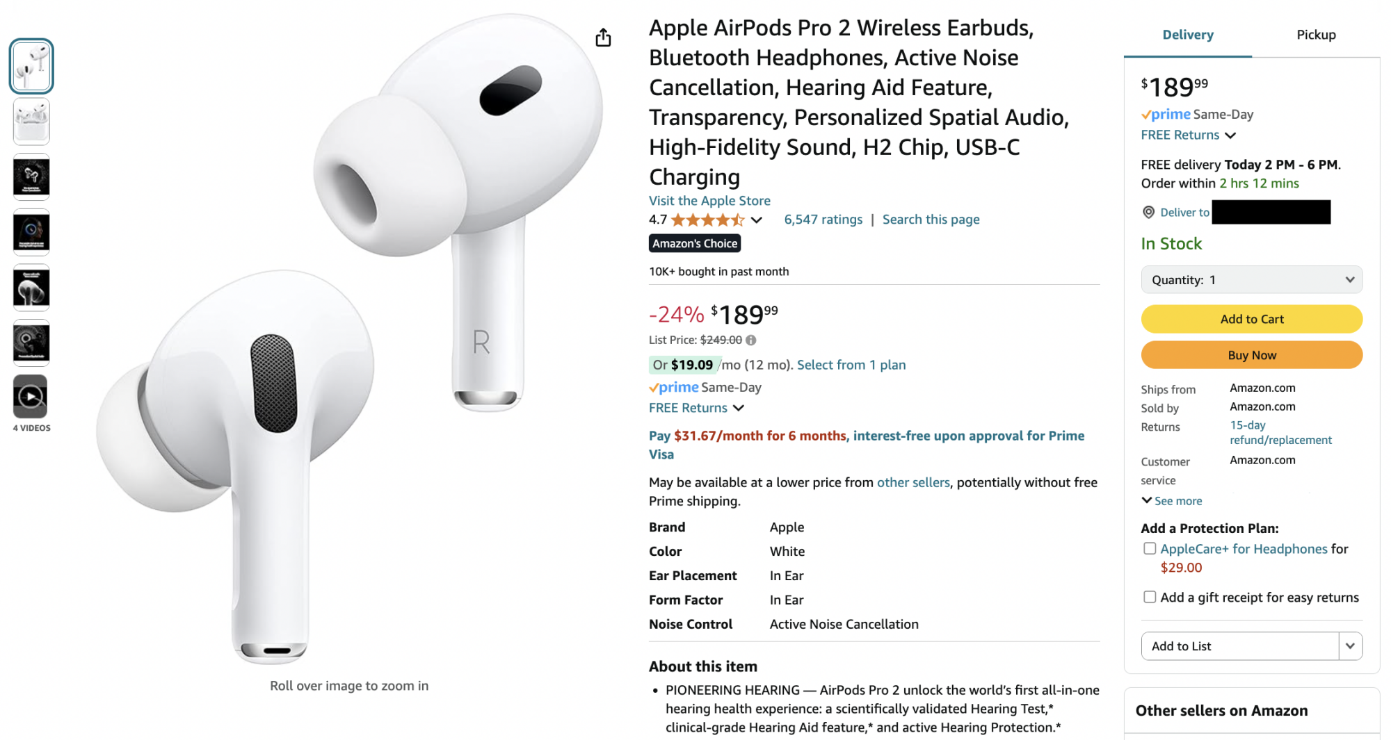 a screenshot of an apple airpods pro 2 listing on amazon