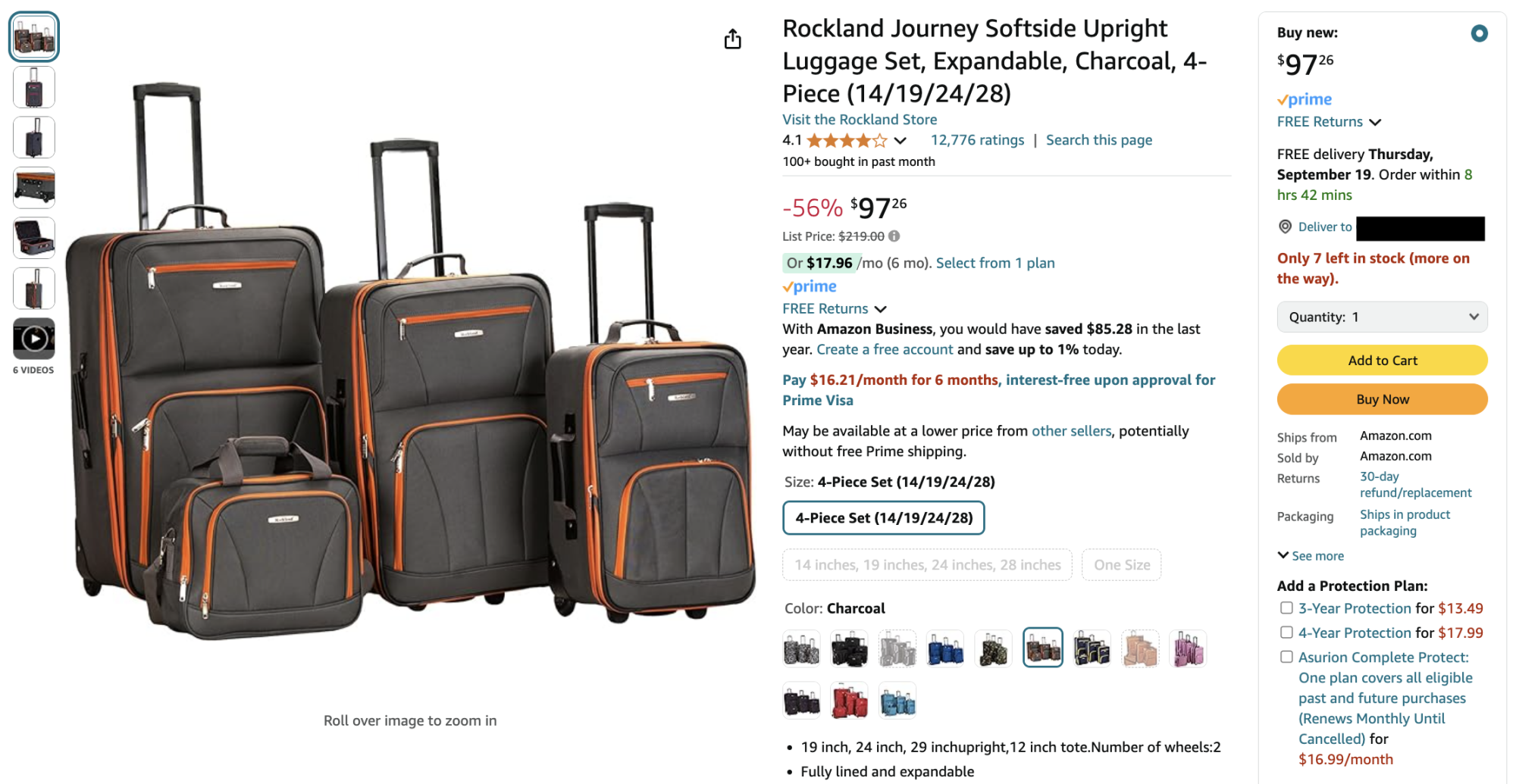 a screenshot of an amazon luggage listing