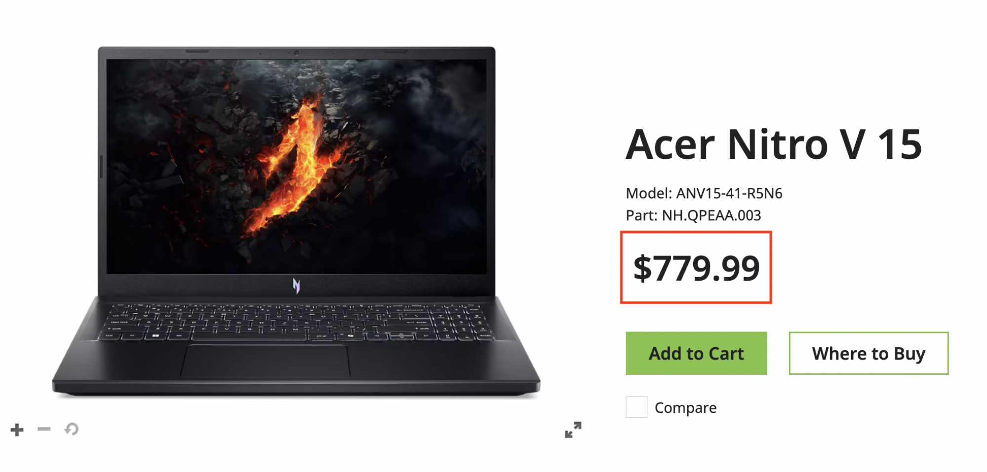 a screenshot of an acer laptop listing