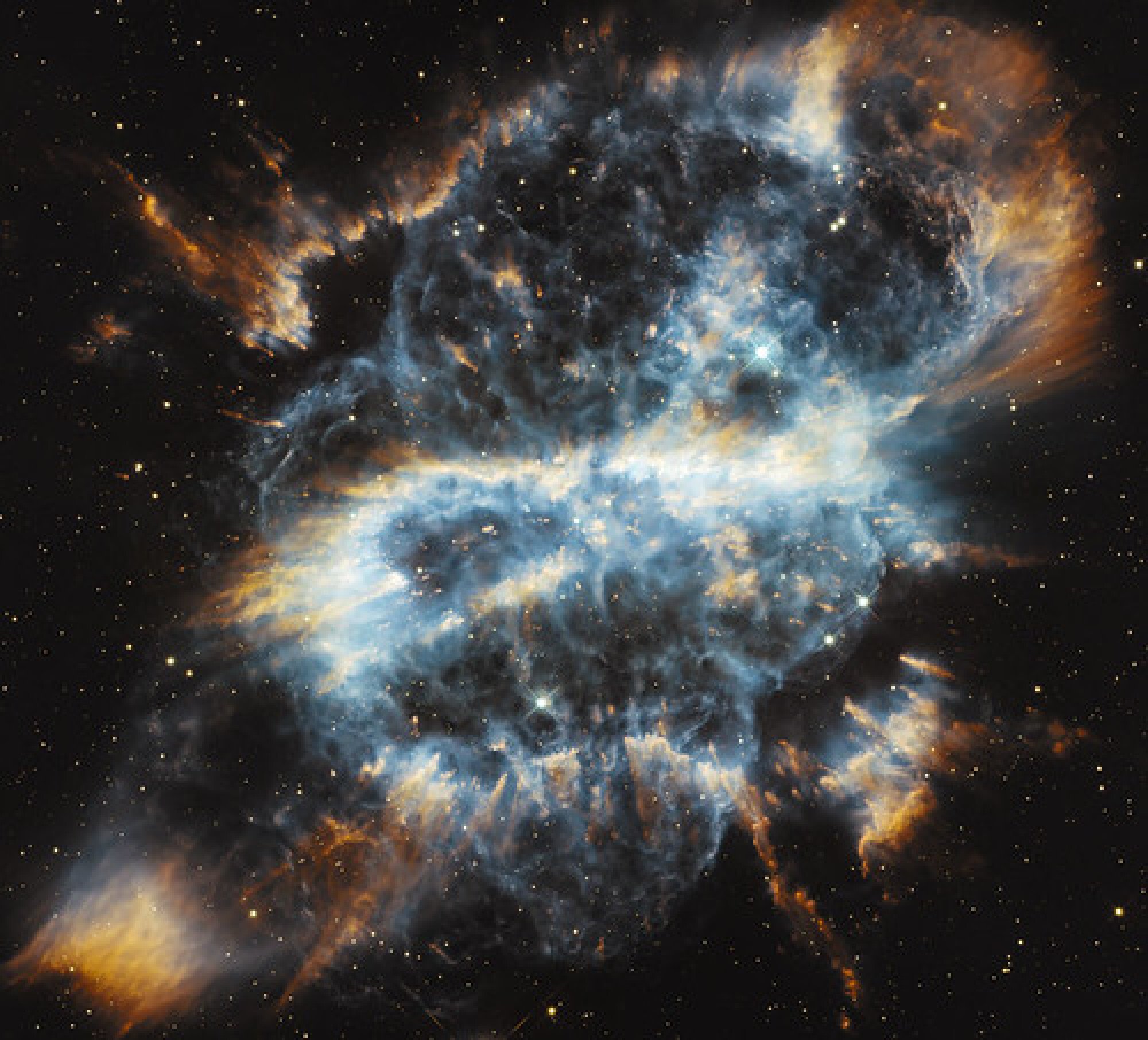 A planetary nebula, created when a star around the mass of the sun sheds its outer layers near the end of its life.